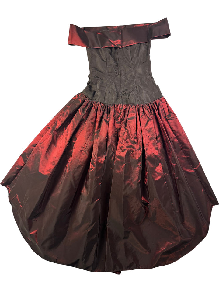 Off-Shoulder Burgundy Evening Gown - XS - Think Vintage Online Ltd