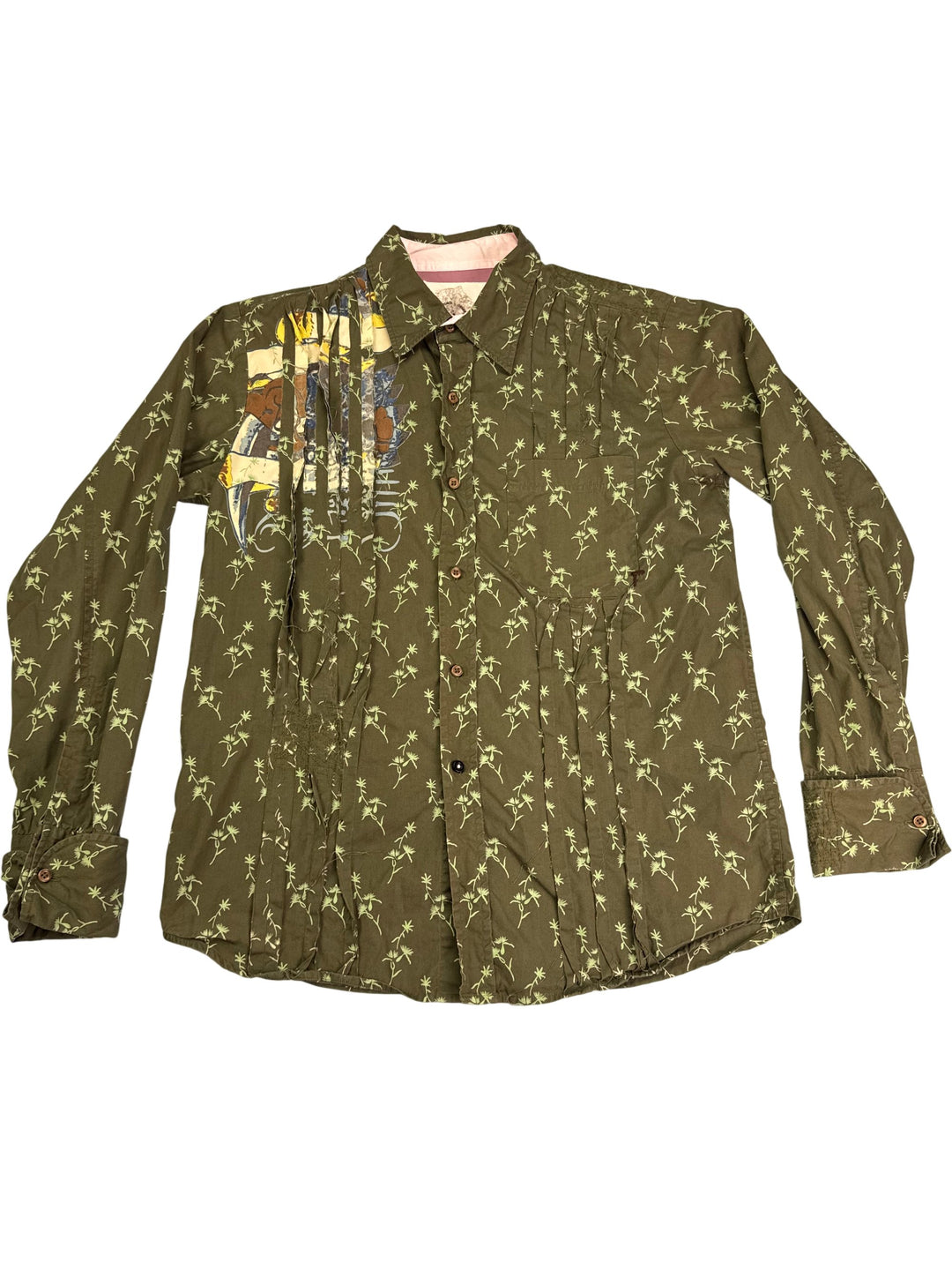 Olive Graphic Long Sleeve Shirt - Think Vintage