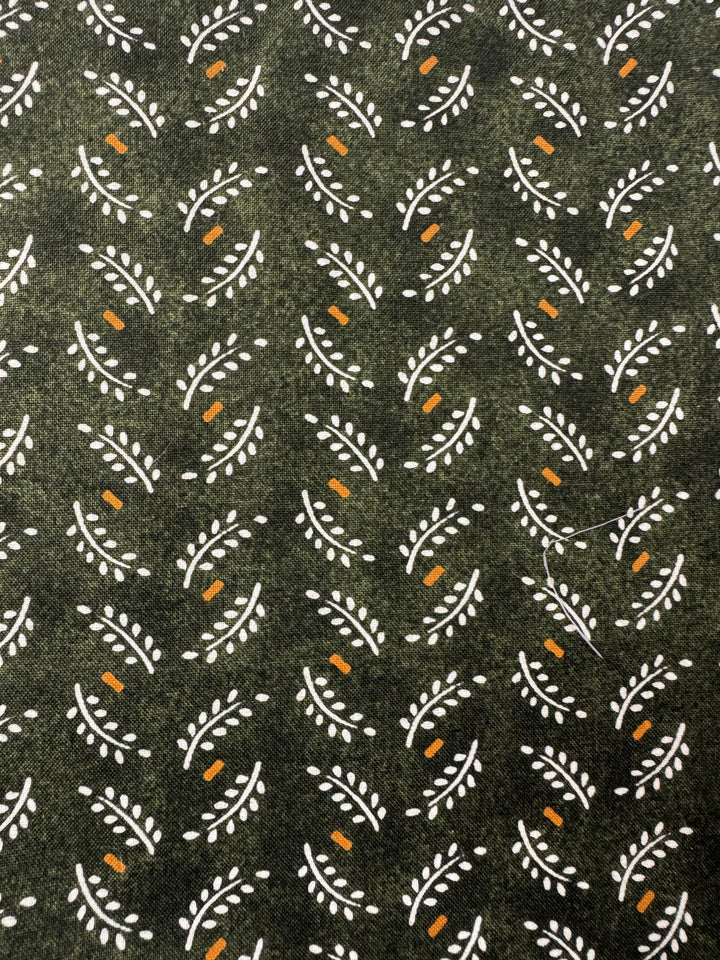 Olive Green Patterned Fabric - 5m - Think Vintage