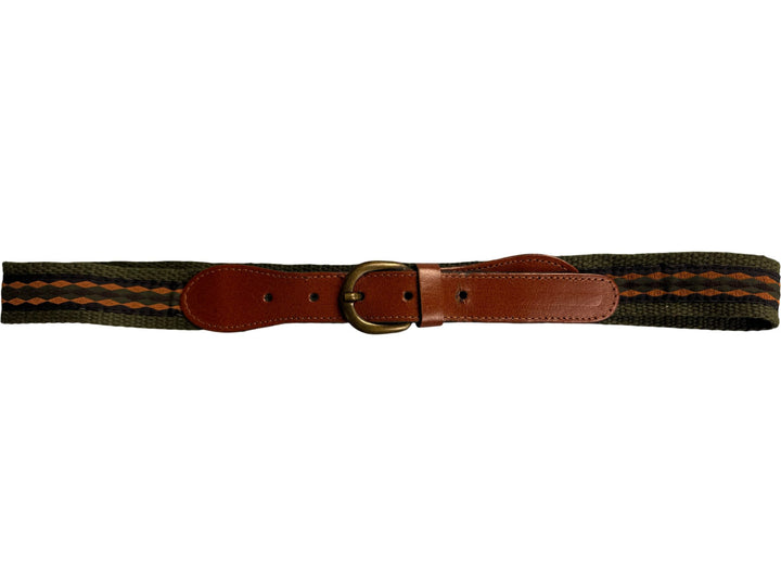 Olive Woven Belt With Leather Accents - Think Vintage ltd