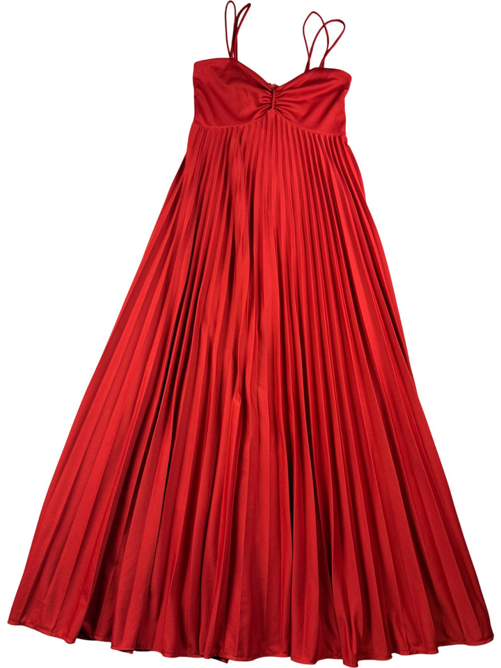 Orange Pleated Spaghetti Strap Dress - M - Think Vintage Online Ltd
