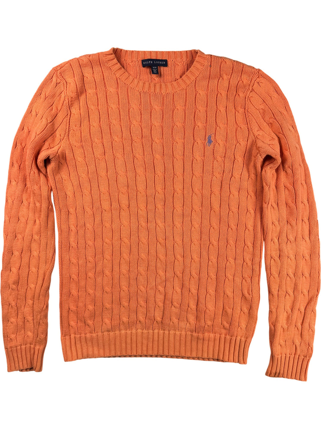Orange Ralph Lauren Cable Knit Sweater - S/M - Think Vintage ltd