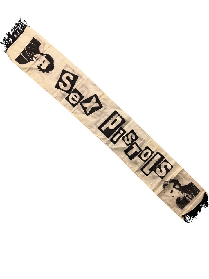 Original 1970s Sex Pistols Black and White Fringed Scarf - Think Vintage ltd