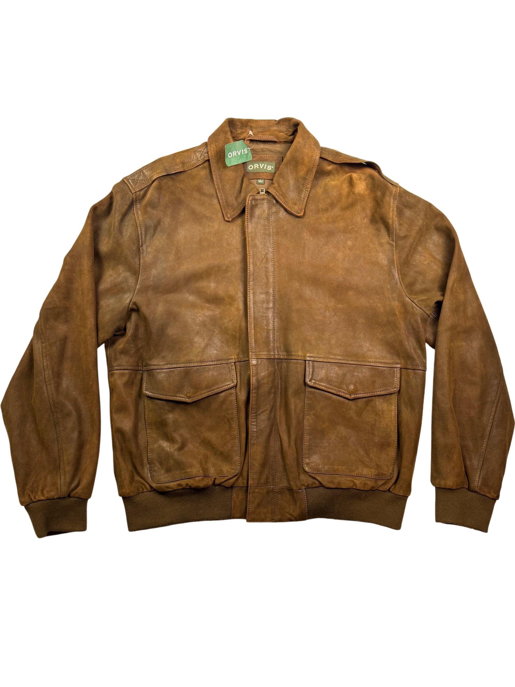 Orvis Thunderbird Flight Jacket Brown Leather - L - Think Vintage