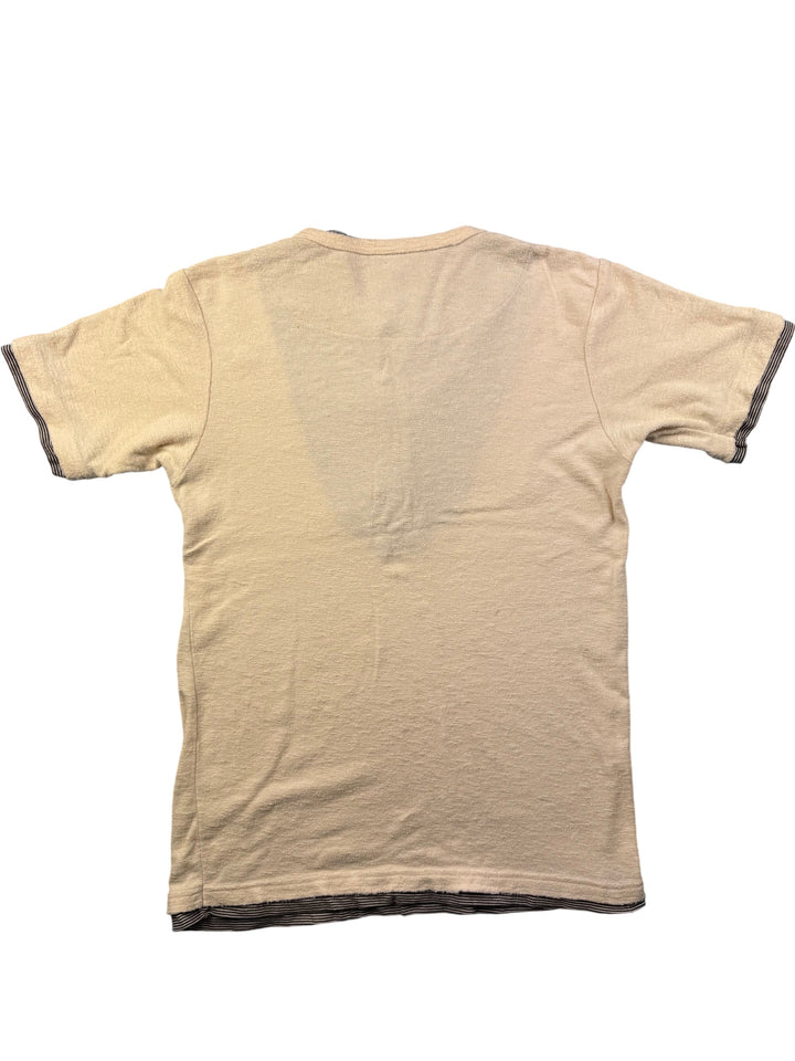 Oval Dice Beige Short Sleeve Button Top - M