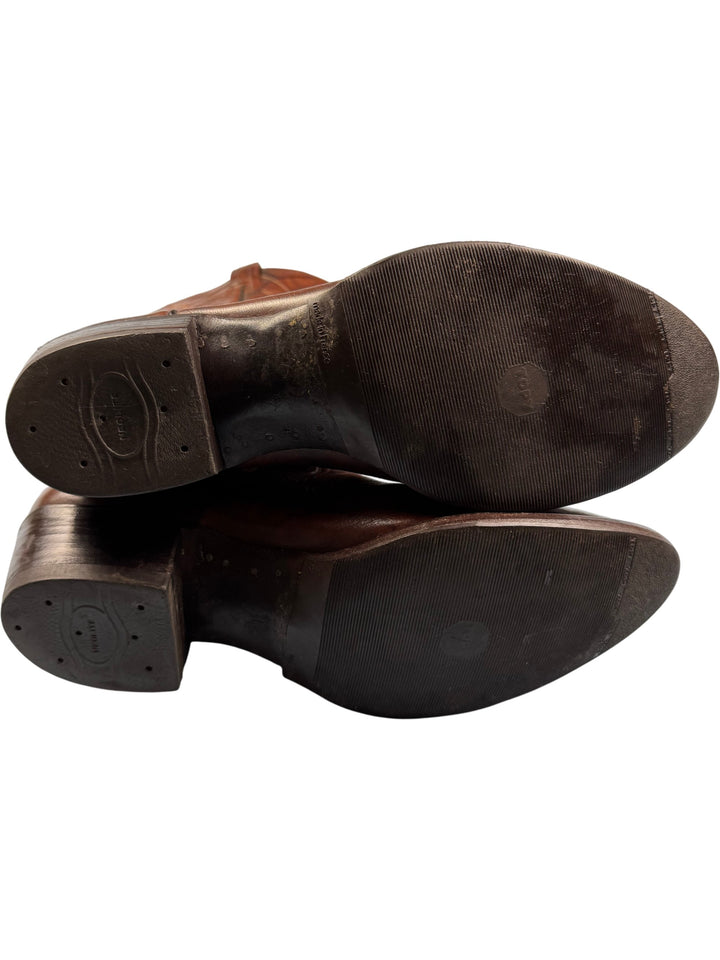 Panhandle Slim Brown Leather Cowboy Boots - 10.5 - Think Vintage Online Ltd