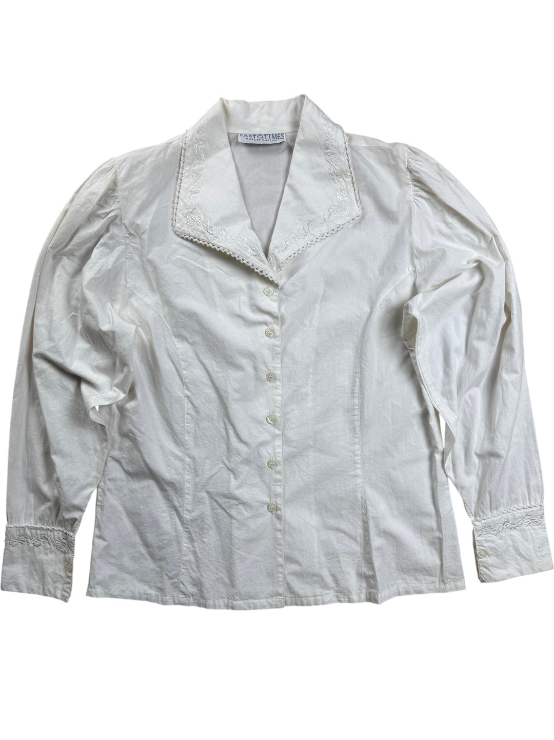 Past Times White Long Sleeved Blouse - M - Think Vintage ltd