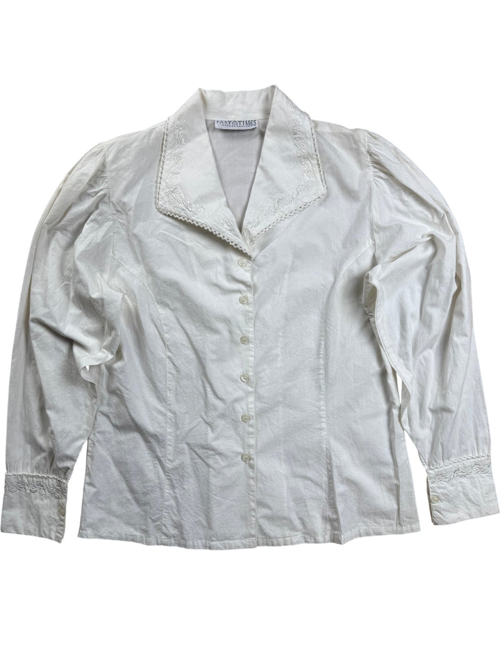 Past Times White Long Sleeved Blouse - M - Think Vintage ltd
