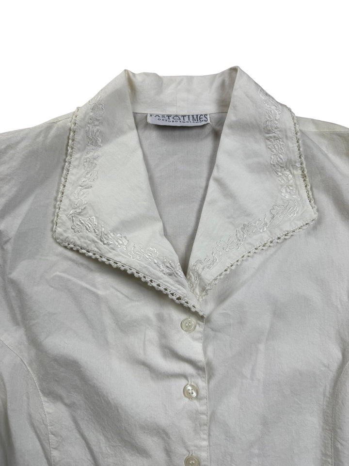 Past Times White Long Sleeved Blouse - M - Think Vintage ltd