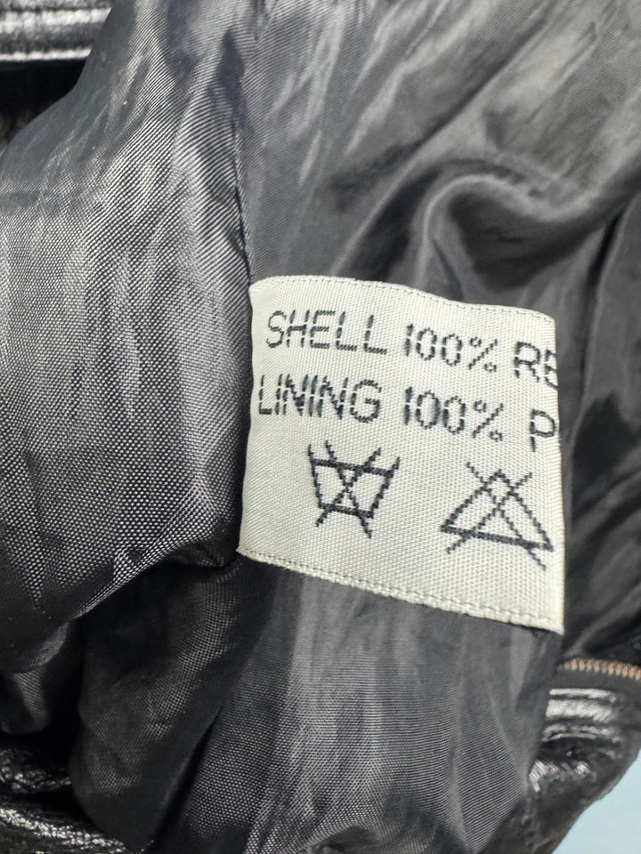 Patchwork Black Leather Bomber Jacket - XL - Think Vintage Online Ltd