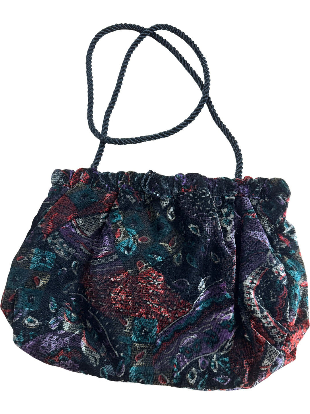Patterned Fabric Trapezoid Bag with Rope Handle - Think Vintage ltd