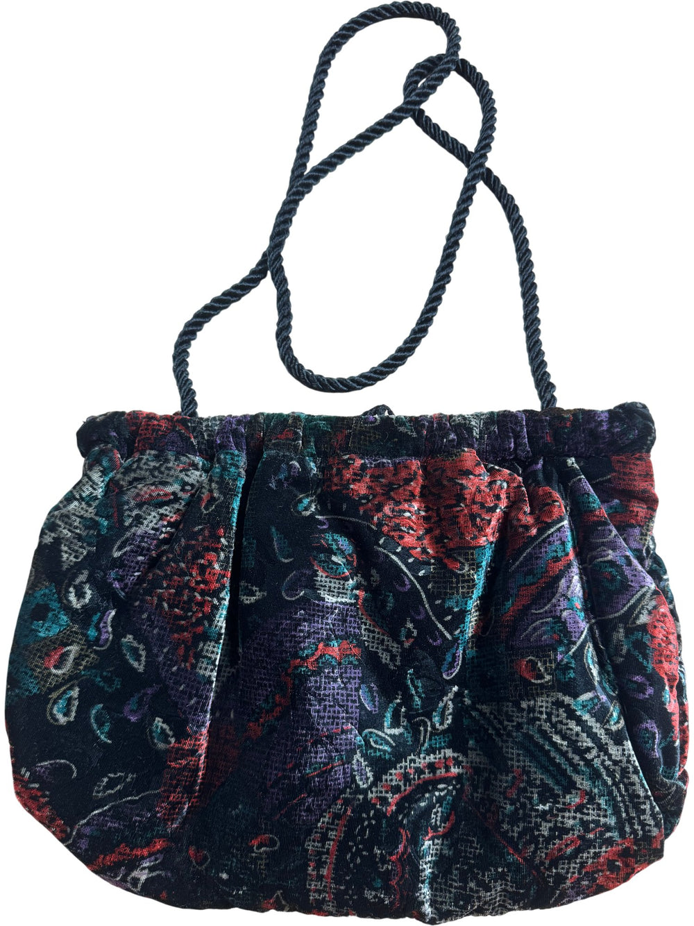 Patterned Fabric Trapezoid Bag with Rope Handle - Think Vintage ltd