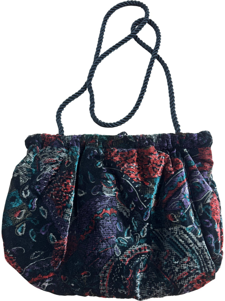 Patterned Fabric Trapezoid Bag with Rope Handle - Think Vintage ltd