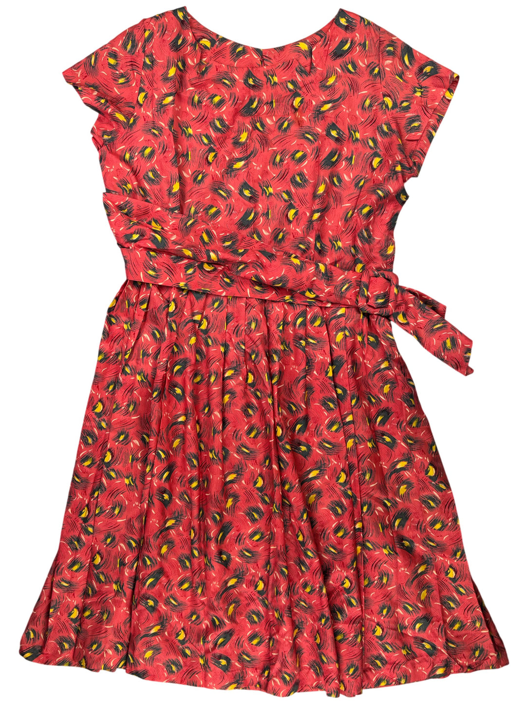 Patterned Short Sleeve Dress - L - Think Vintage