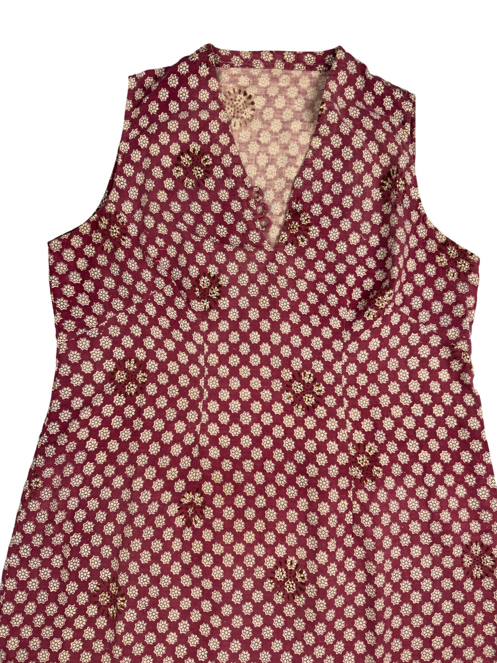 Patterned Sleeveless Dress with Floral Border - L - Think Vintage