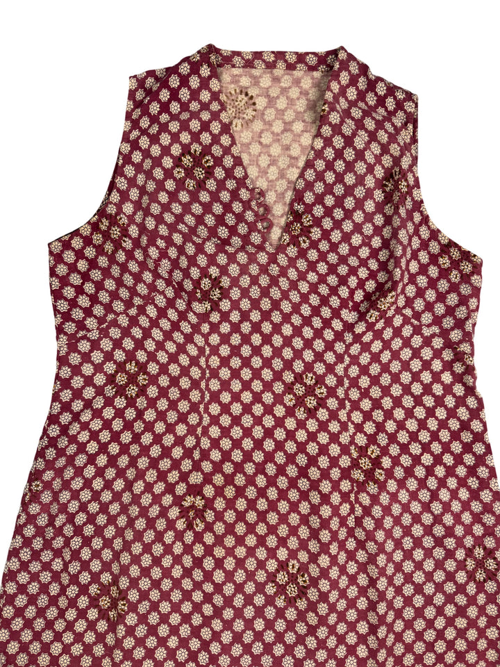 Patterned Sleeveless Dress with Floral Border - L - Think Vintage Online Ltd