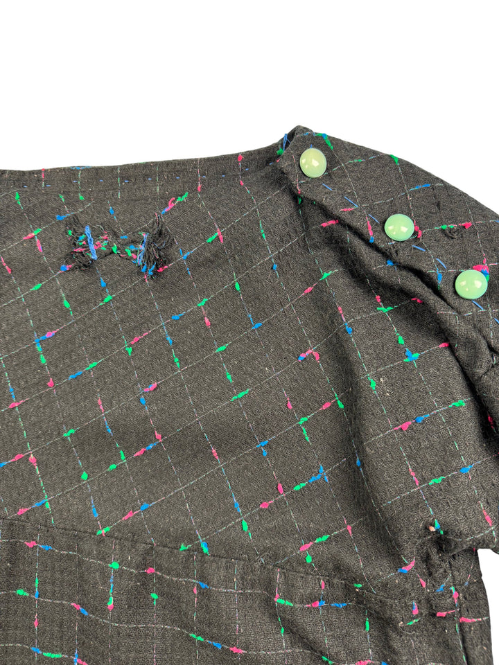 Patterned Three-Quarter Sleeve Button Dress - L - Think Vintage