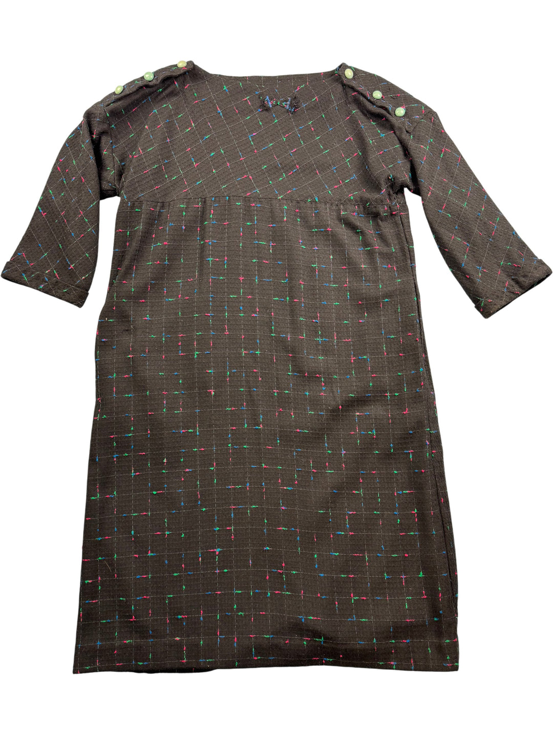 Patterned Three-Quarter Sleeve Button Dress - L - Think Vintage ltd