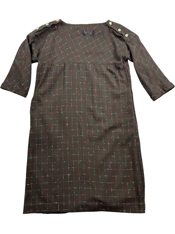 Patterned Three-Quarter Sleeve Button Dress - L - Think Vintage