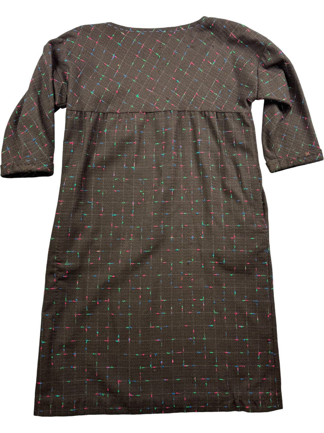 Patterned Three-Quarter Sleeve Button Dress - L - Think Vintage