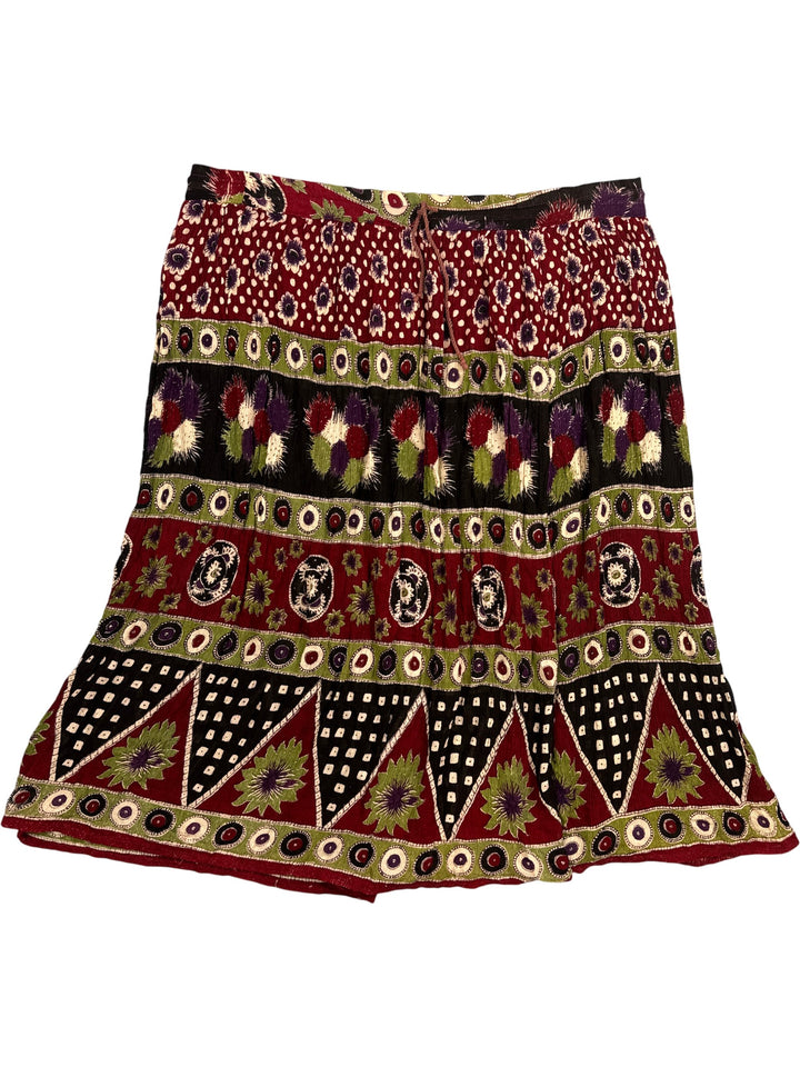Patterned Viscose Drawstring Skirt - ONE SIZE - Think Vintage