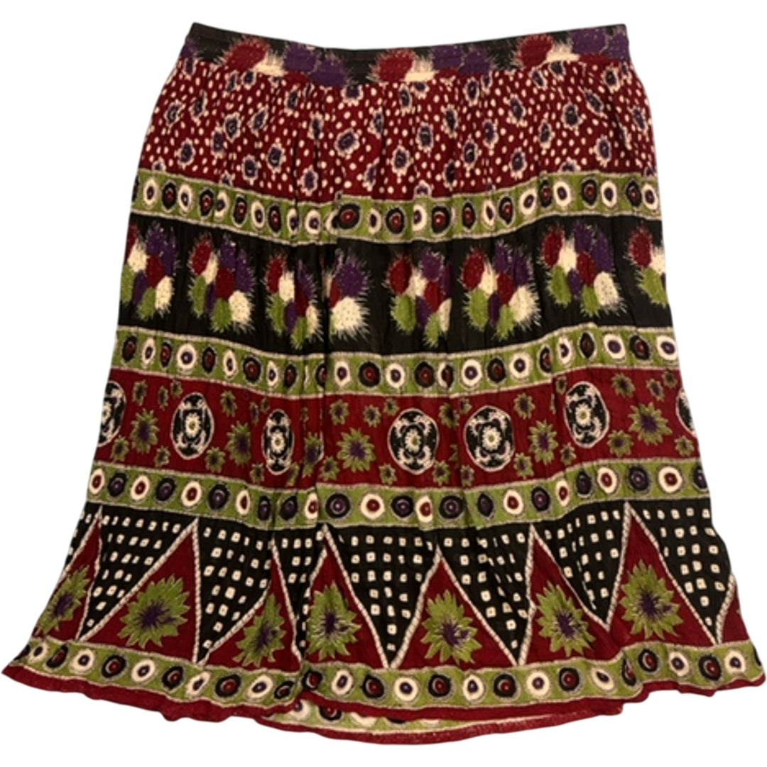 Patterned Viscose Drawstring Skirt - ONE SIZE - Think Vintage