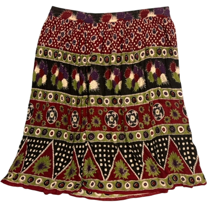 Patterned Viscose Drawstring Skirt - ONE SIZE - Think Vintage