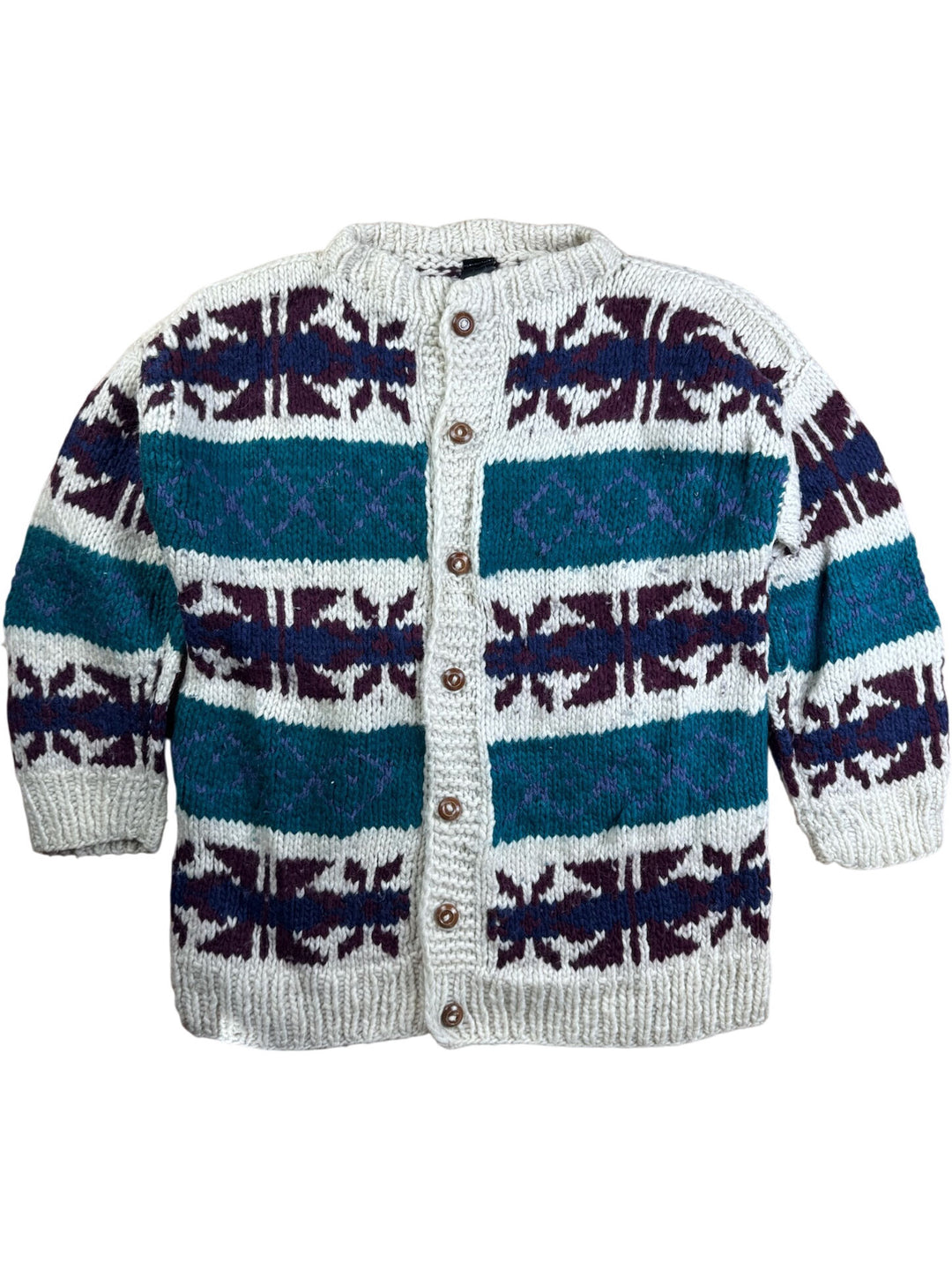 Patterned Wool Button-Up Cardigan - XL