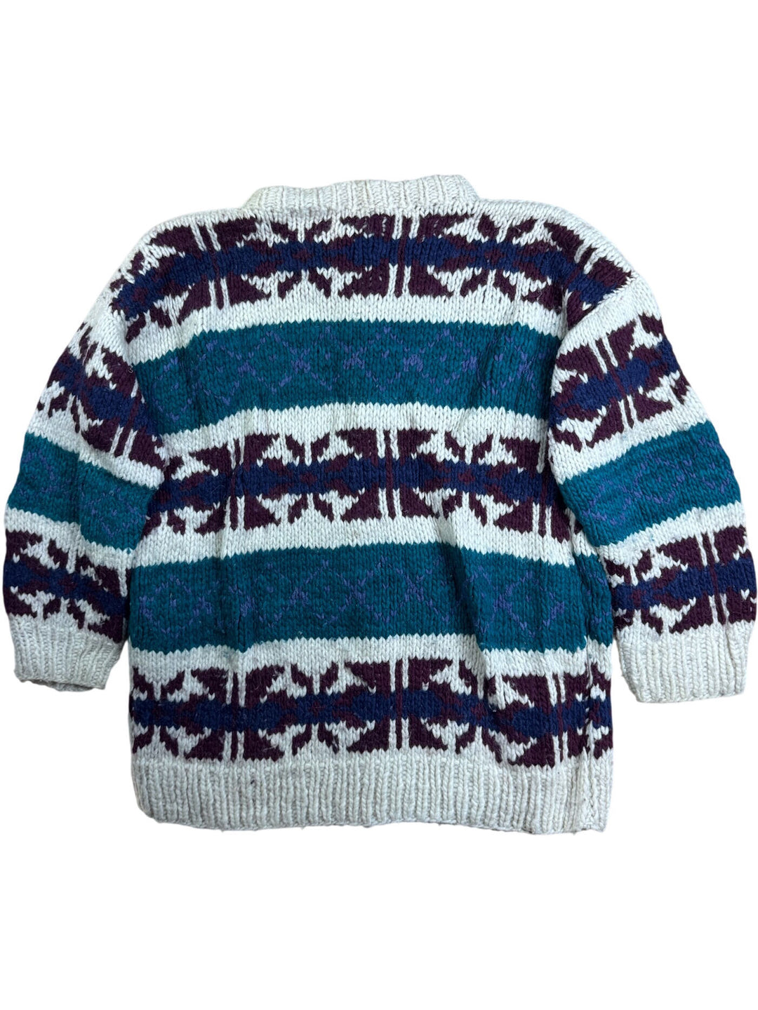 Patterned Wool Button-Up Cardigan - XL
