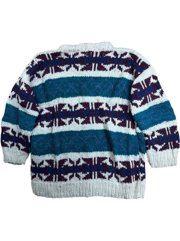 Patterned Wool Button-Up Cardigan - XL