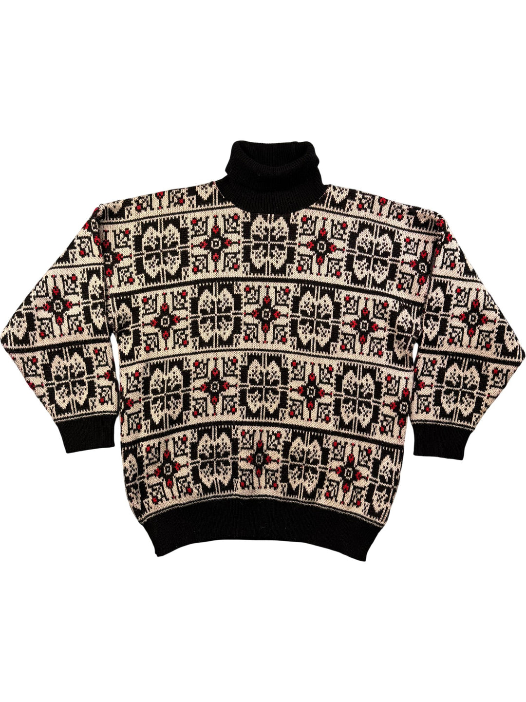 Patterned Wool Turtleneck Sweater - L