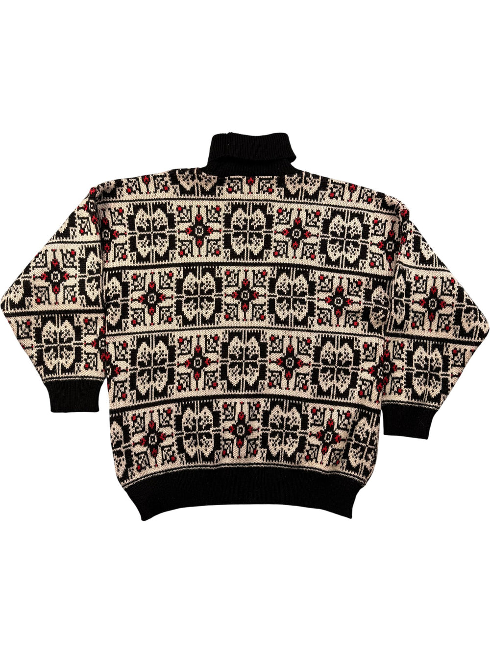 Patterned Wool Turtleneck Sweater - L - Think Vintage ltd
