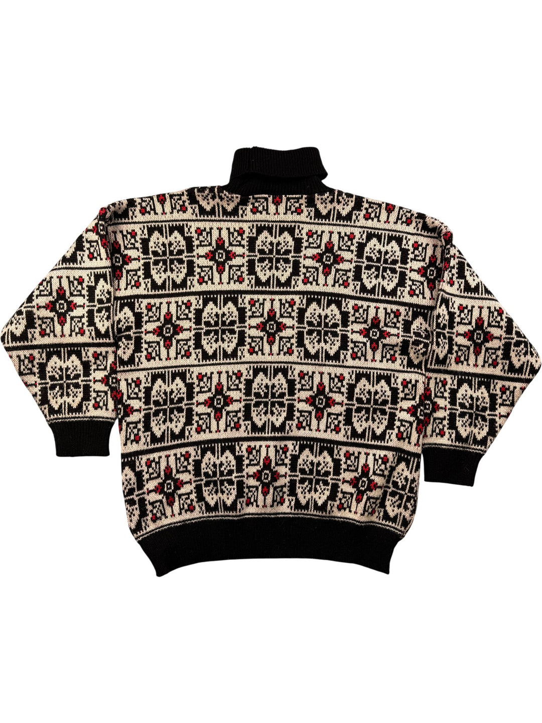 Patterned Wool Turtleneck Sweater - L - Think Vintage ltd