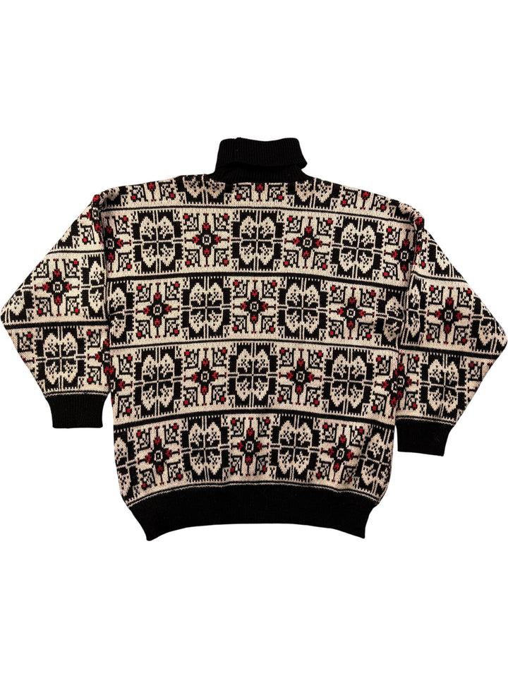 Patterned Wool Turtleneck Sweater - L - Think Vintage ltd