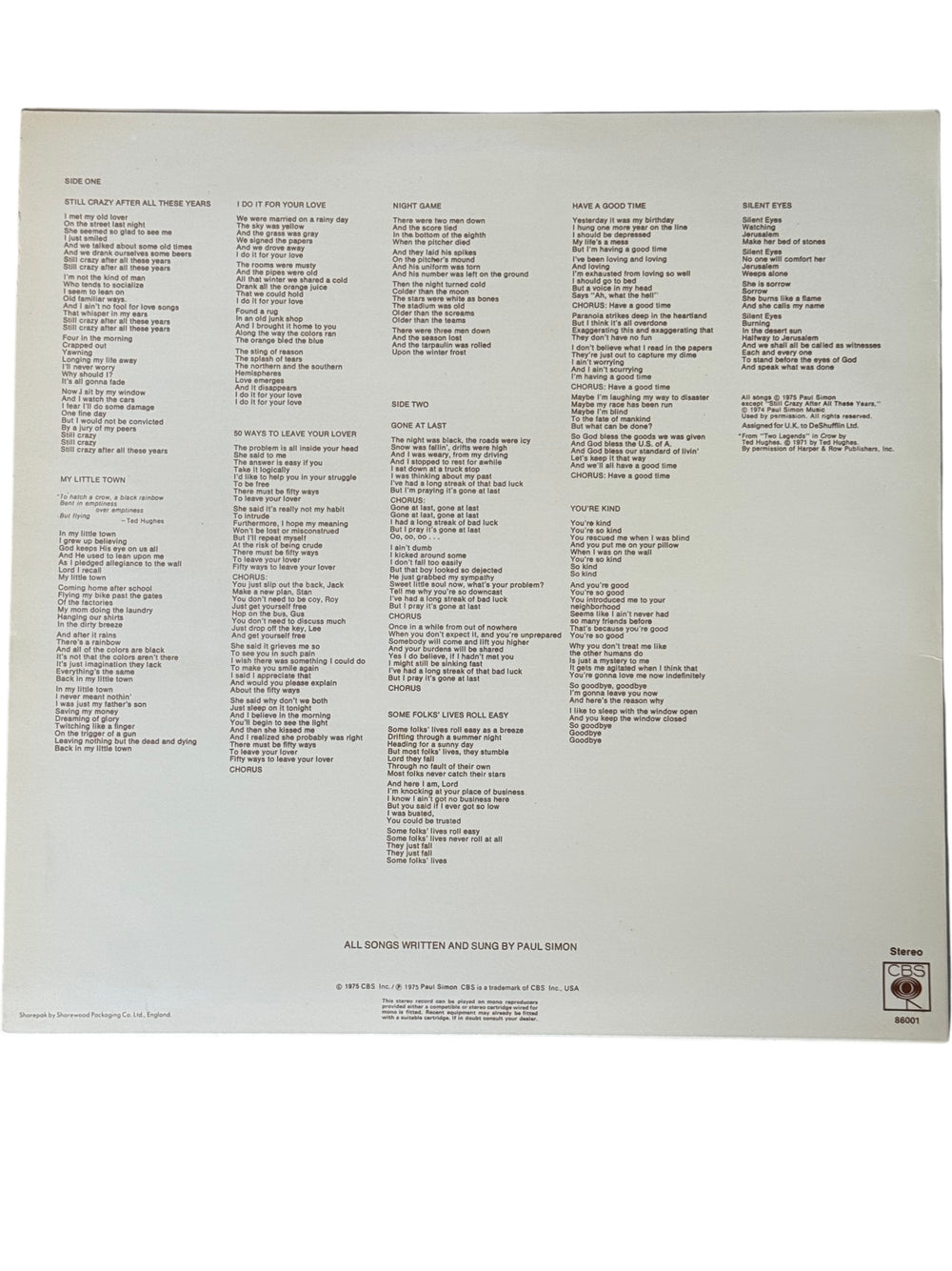 Paul Simon Still Crazy After All These Years Vinyl - Think Vintage Online Ltd