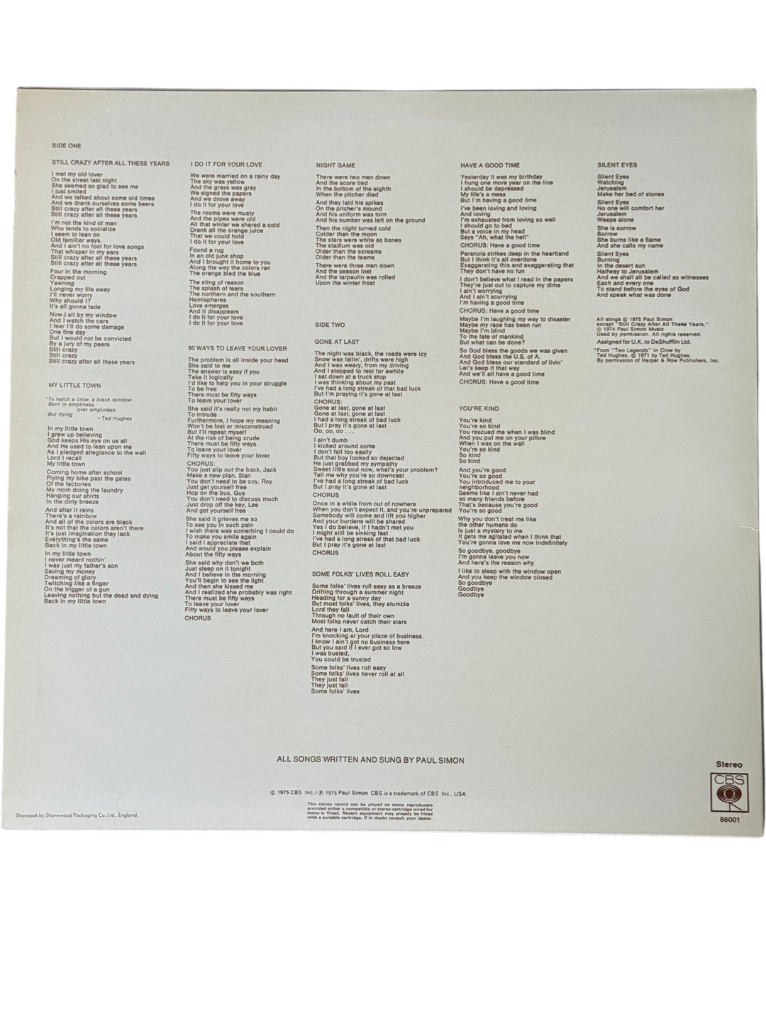 Paul Simon Still Crazy After All These Years Vinyl - Think Vintage ltd