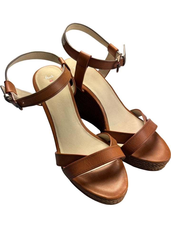 Paul Smith Brown Ankle Strap Wedge Sandals - Size 4 - Think Vintage ltd