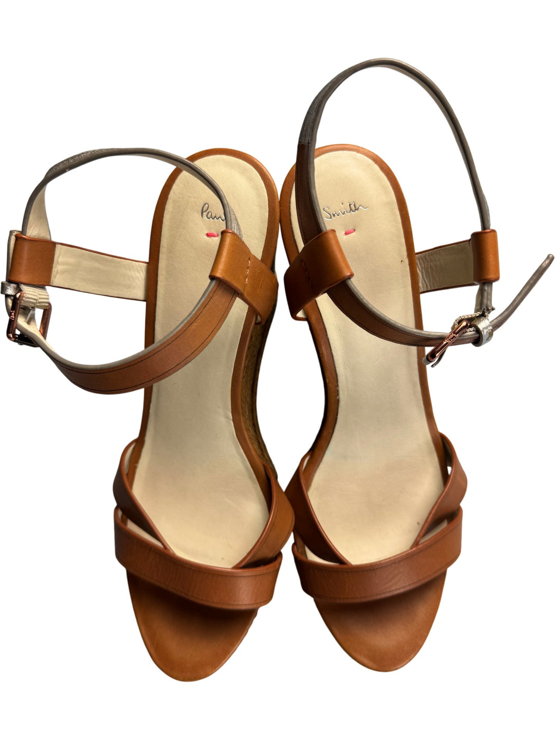 Paul Smith Brown Ankle Strap Wedge Sandals - Size 4 - Think Vintage ltd
