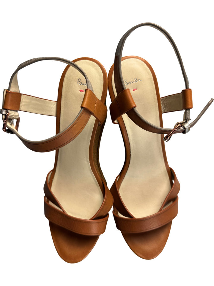 Paul Smith Brown Ankle Strap Wedge Sandals - Size 4 - Think Vintage ltd