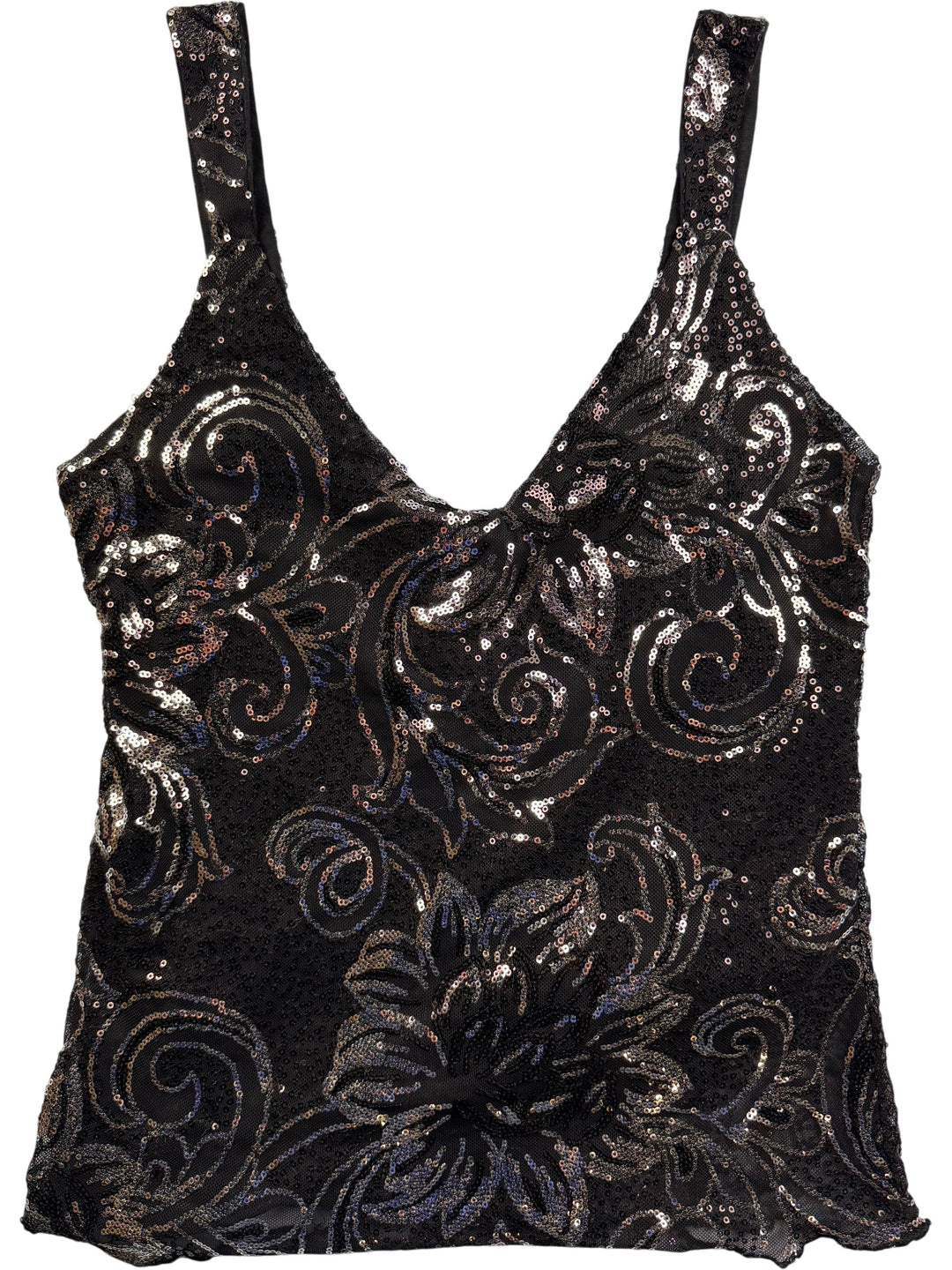 Per Una Black Sequin Floral Tank Top - S/M - Think Vintage