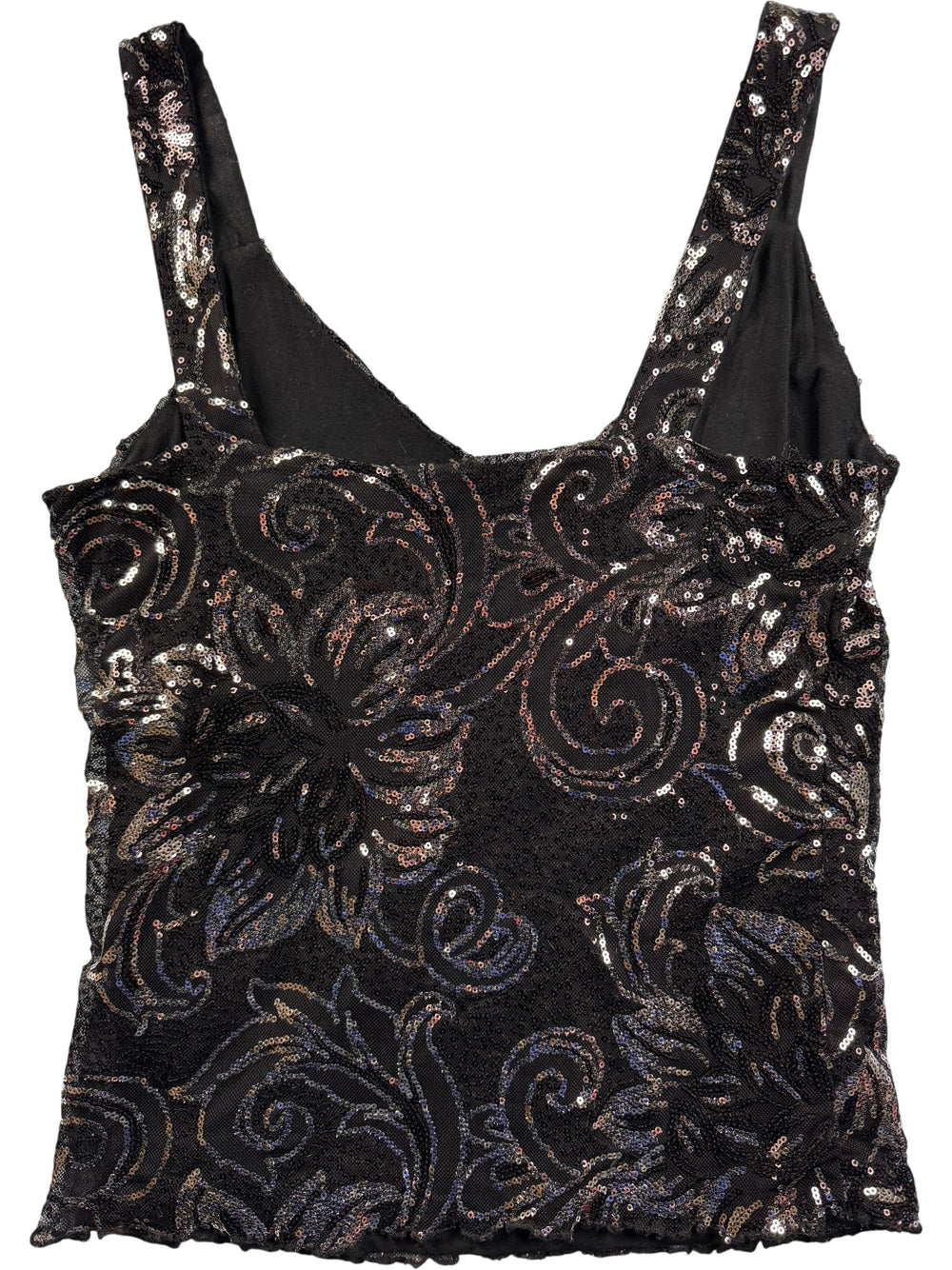 Per Una Black Sequin Floral Tank Top - S/M - Think Vintage