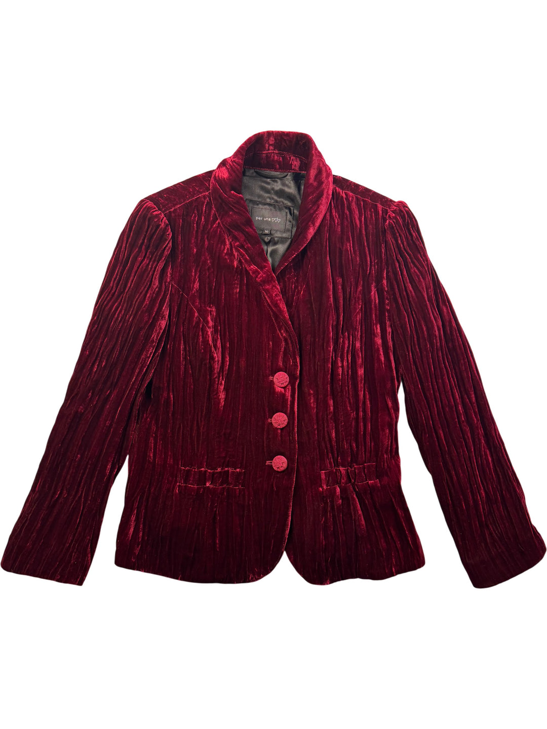 Per Una Wine Red Crushed Velvet Jacket - M - Think Vintage Online Ltd