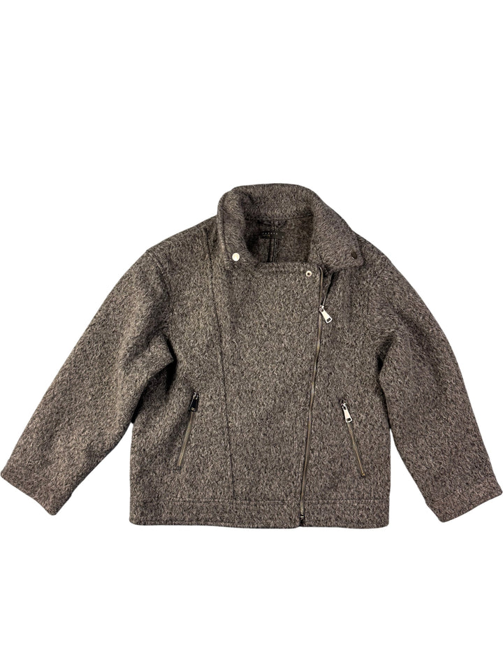 Petite Grey Zipper Jacket - S - Think Vintage