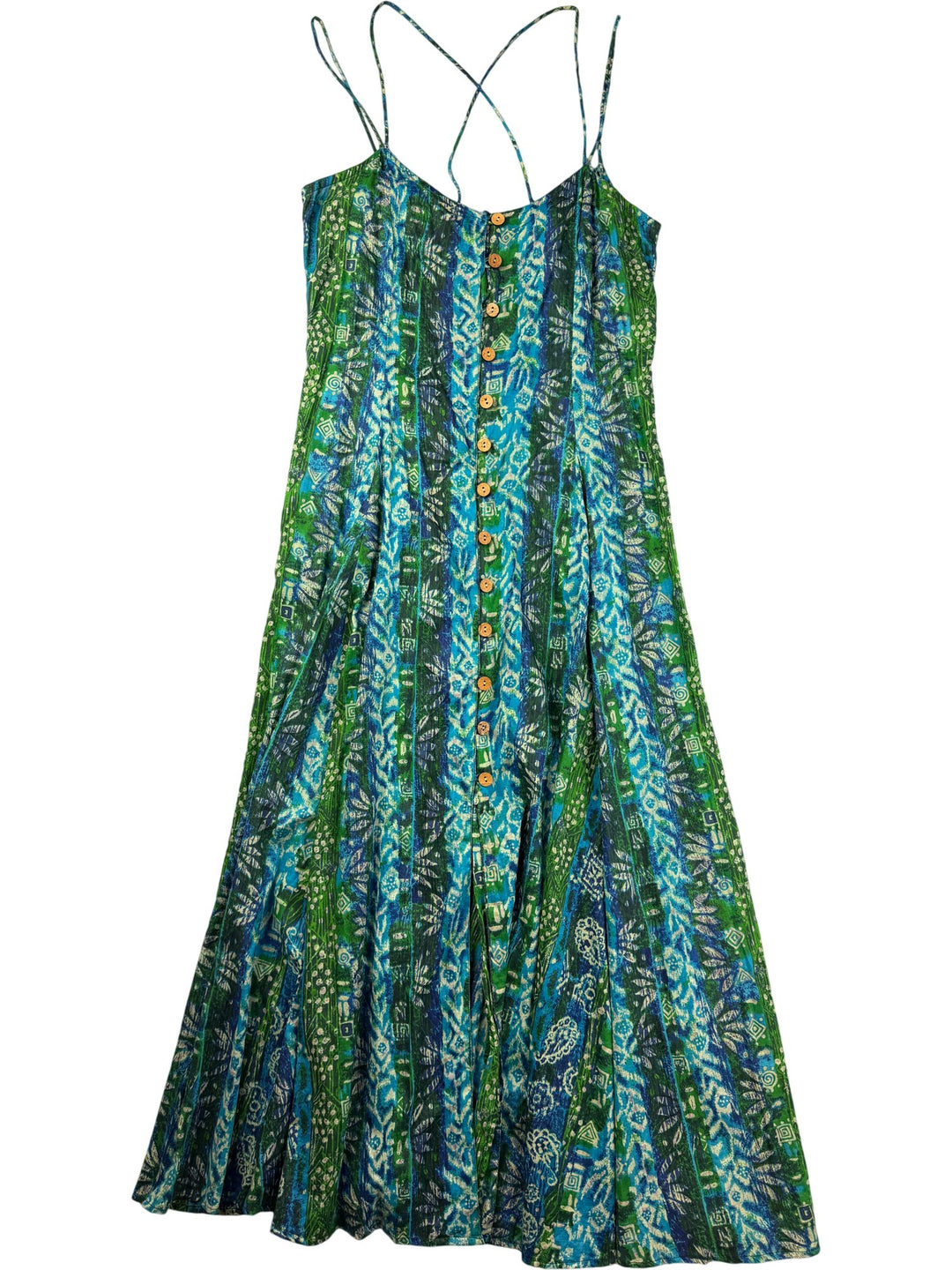 Phool Multicolor Strappy Cotton Dress - S - Think Vintage ltd