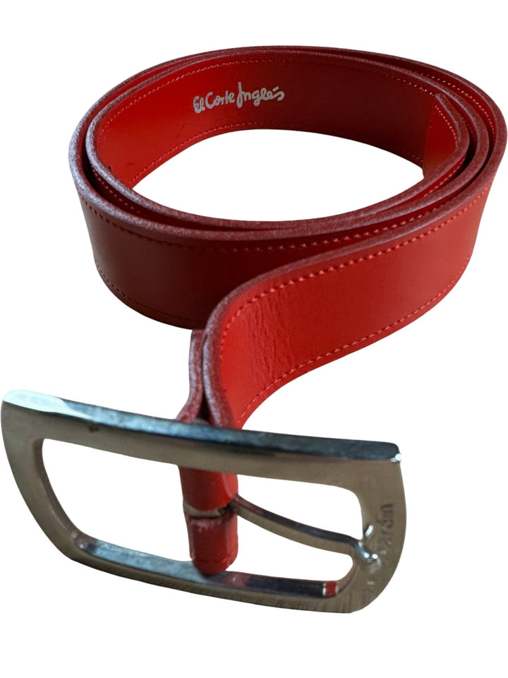 Pierre Cardin Red Leather Belt With Silver Buckle - W29-32 - Think Vintage ltd