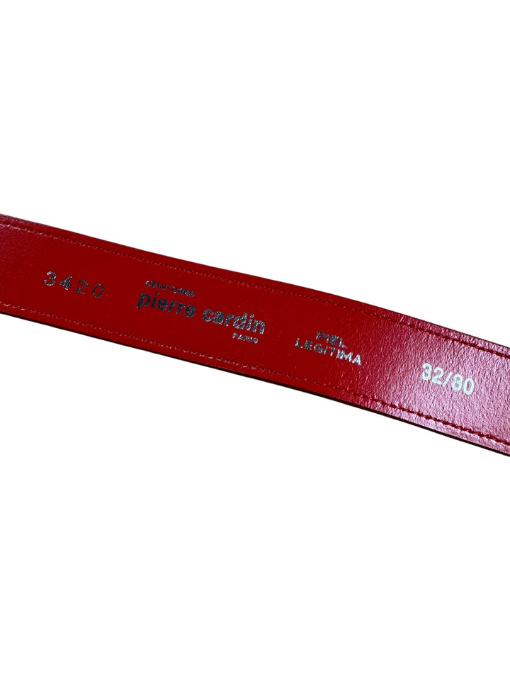 Pierre Cardin Red Leather Belt With Silver Buckle - W29-32 - Think Vintage ltd
