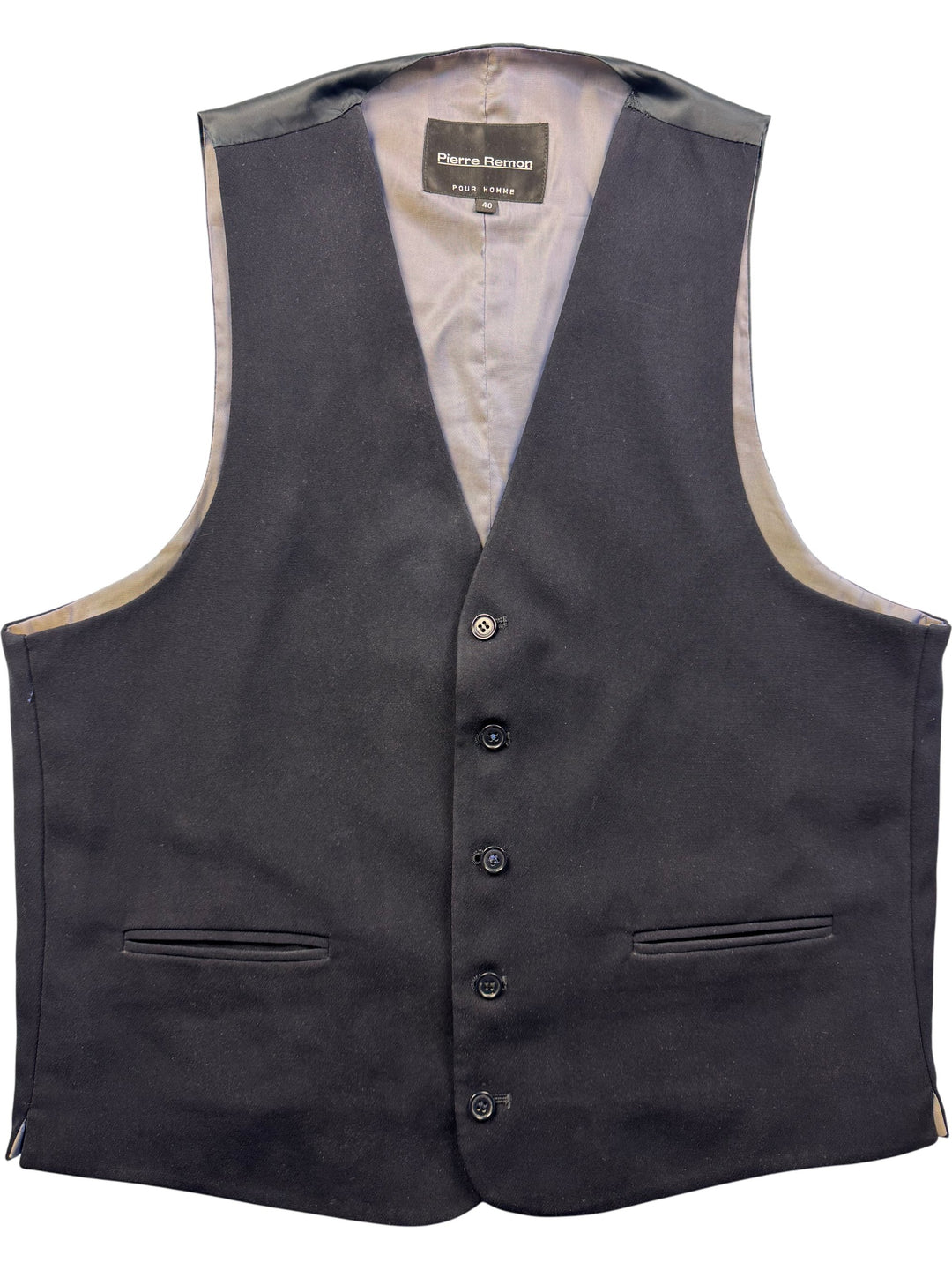 Pierre Remon Pour Homme Black Vest - L - Think Vintage ltd