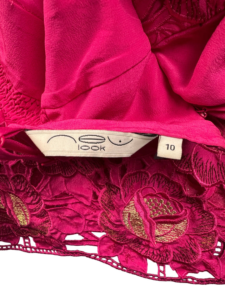 Pink Floral Lace Trim Dress - M - Think Vintage