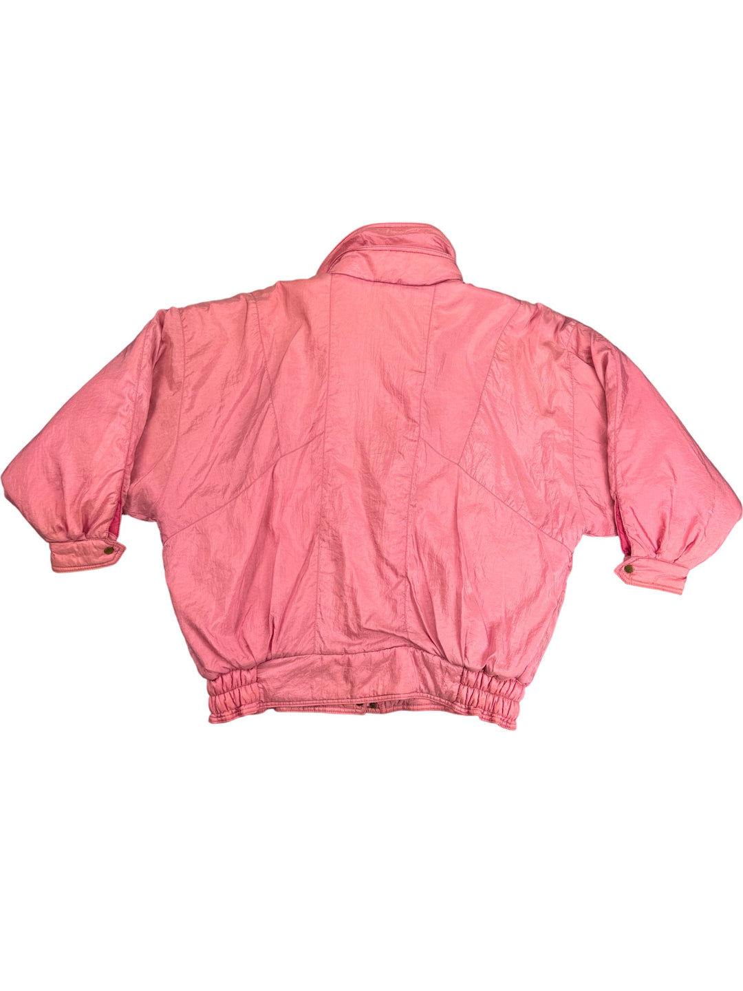 Pink High Collar Puffer Jacket - M - Think Vintage