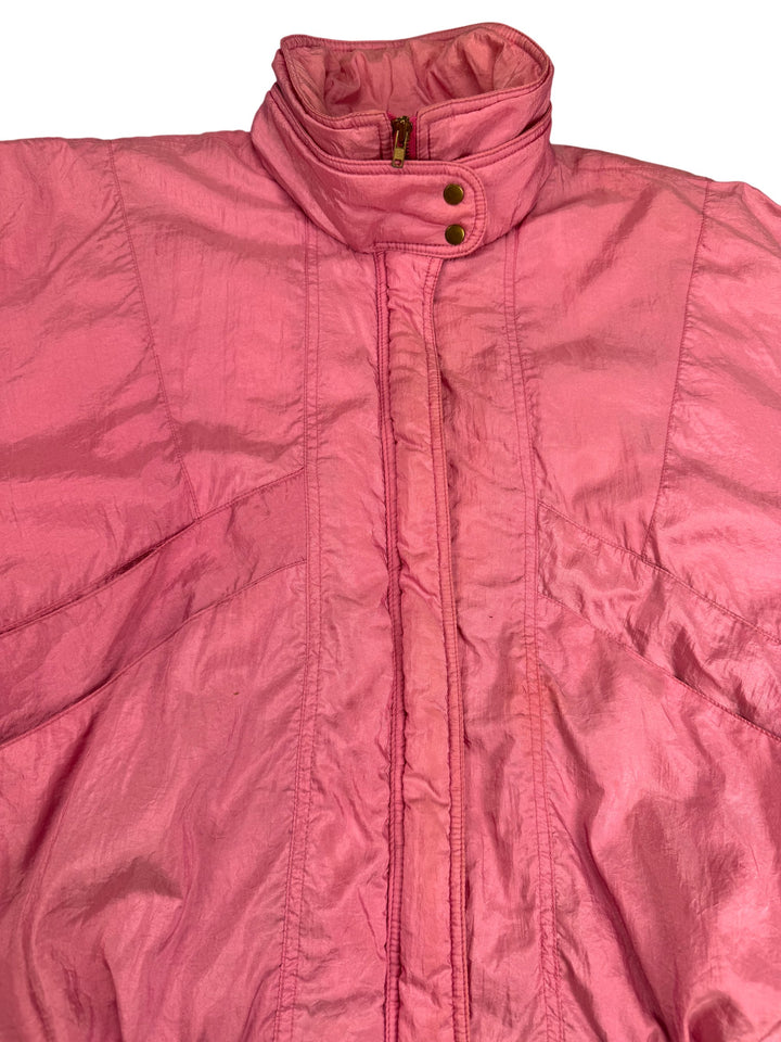 Pink High Collar Puffer Jacket - M - Think Vintage